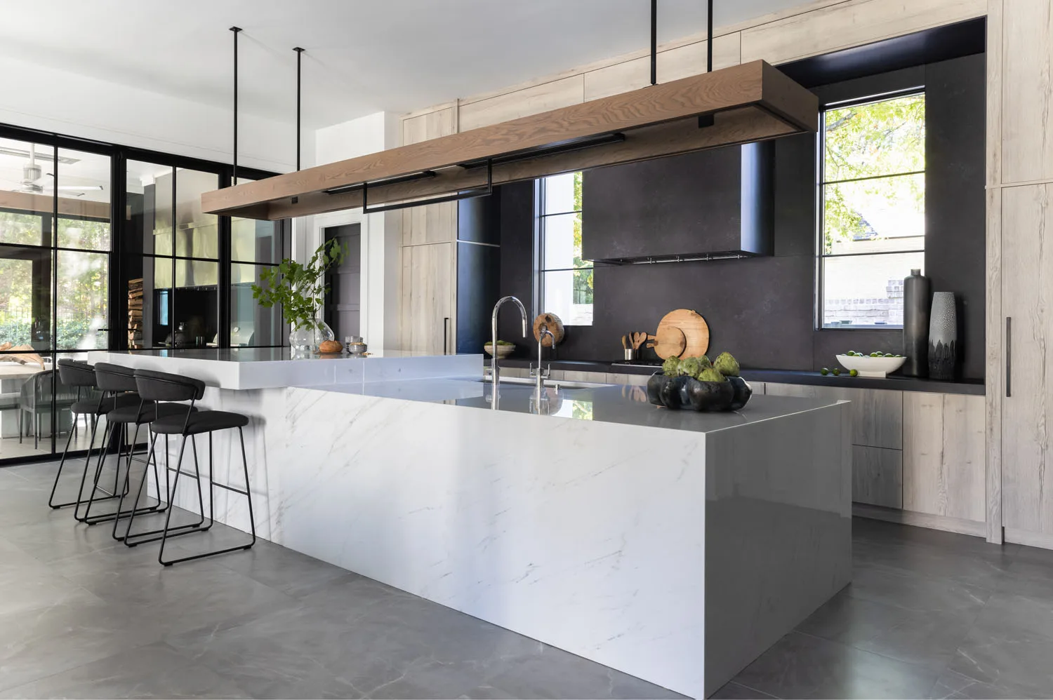 Custom kitchen and island at The Cloisters residence