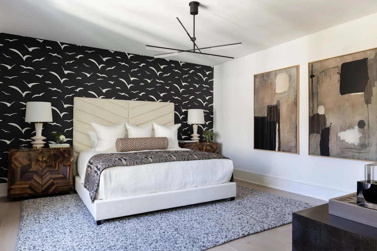 Bedroom with feature wall at The Cloisters residence